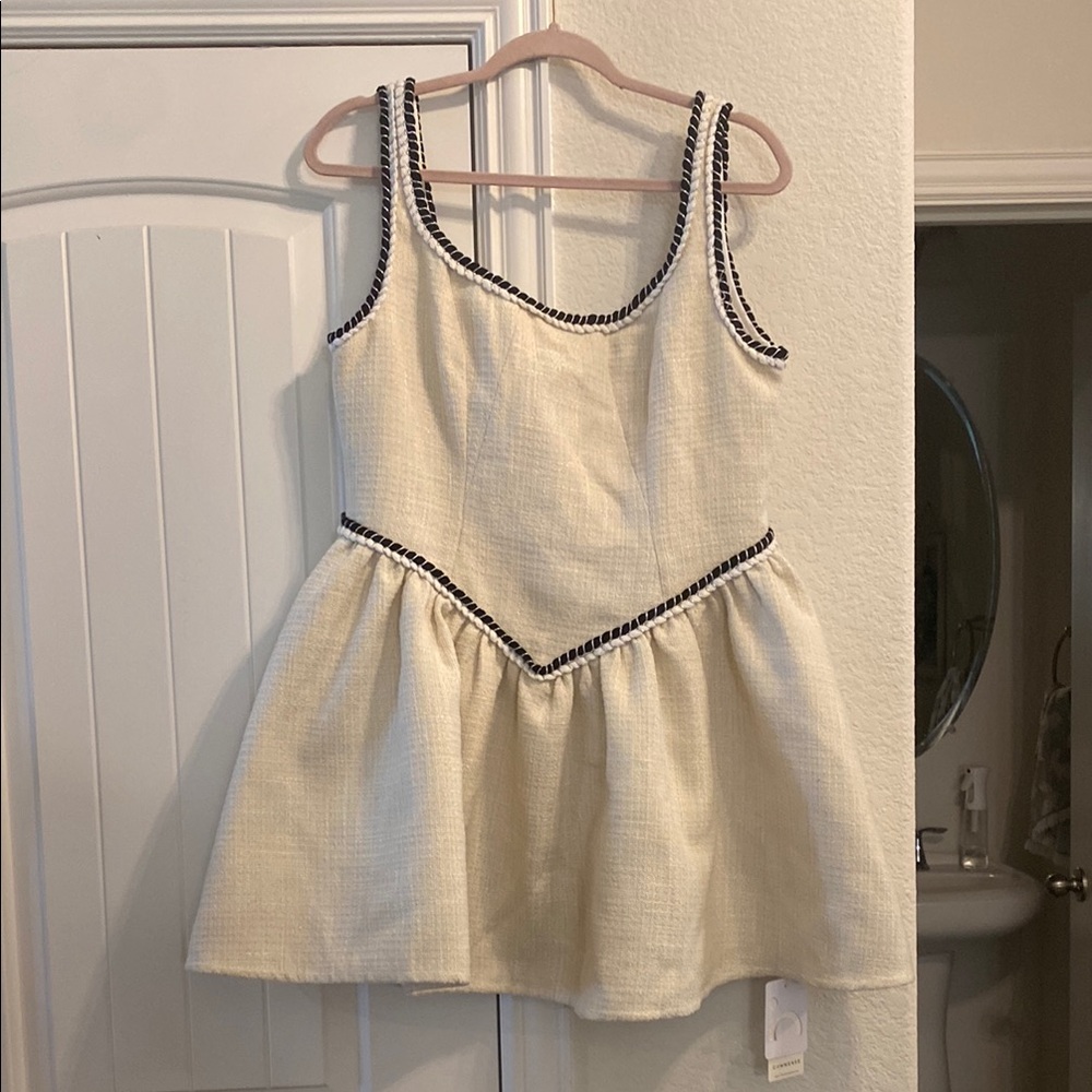 NWT Commense Cream Sleeveless Dress with Black Trim, Sz XL